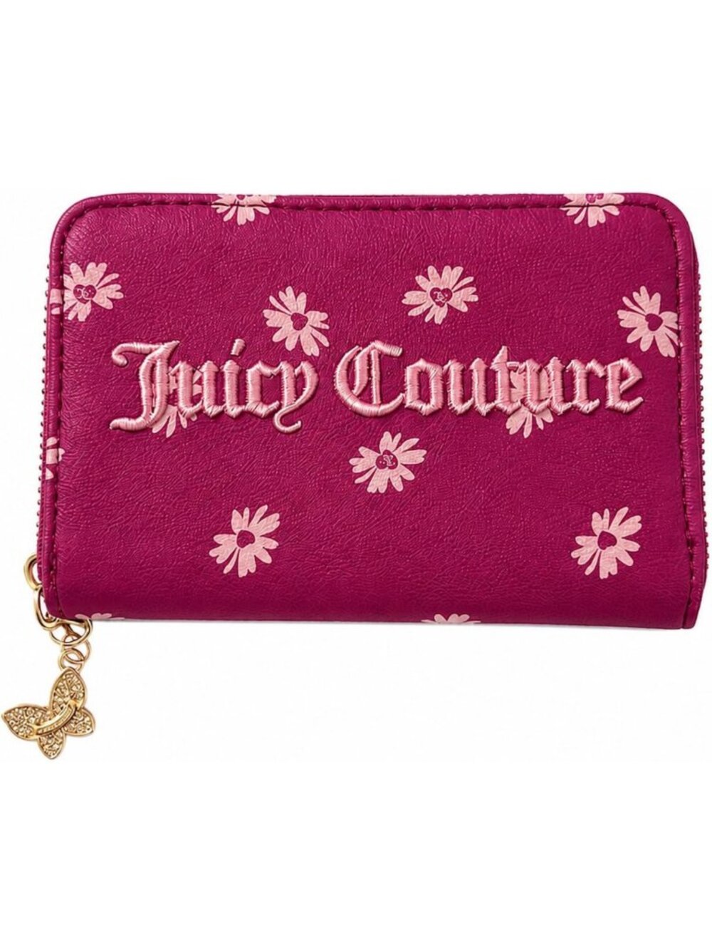 Floral Print Zip Around Wallet, Raspberry Tart & Flamingo Pink, 6x4 In